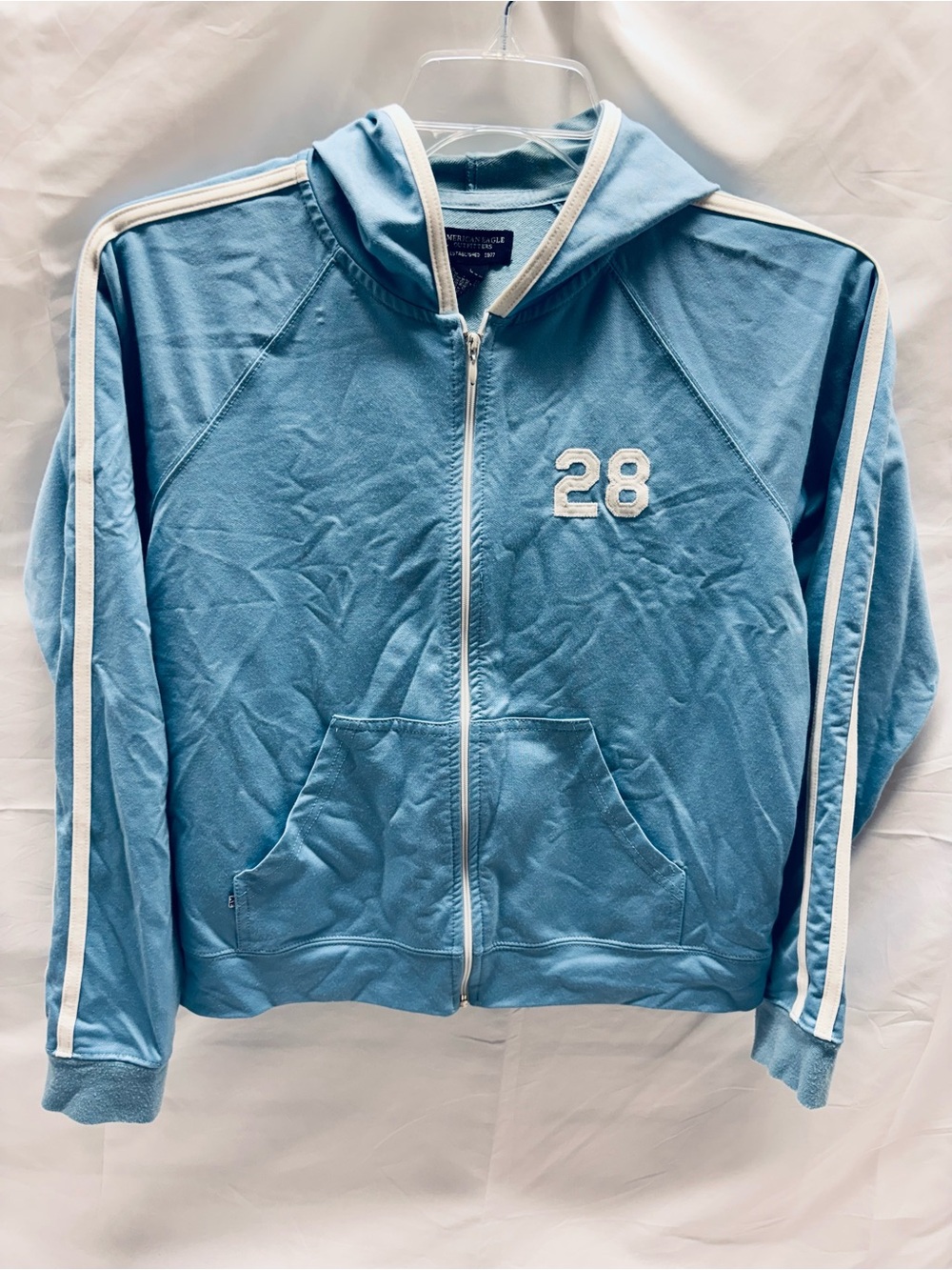 American Eagle Women’s Full Zip Hoodie Size L Light Blue Applique Y2K Vintage